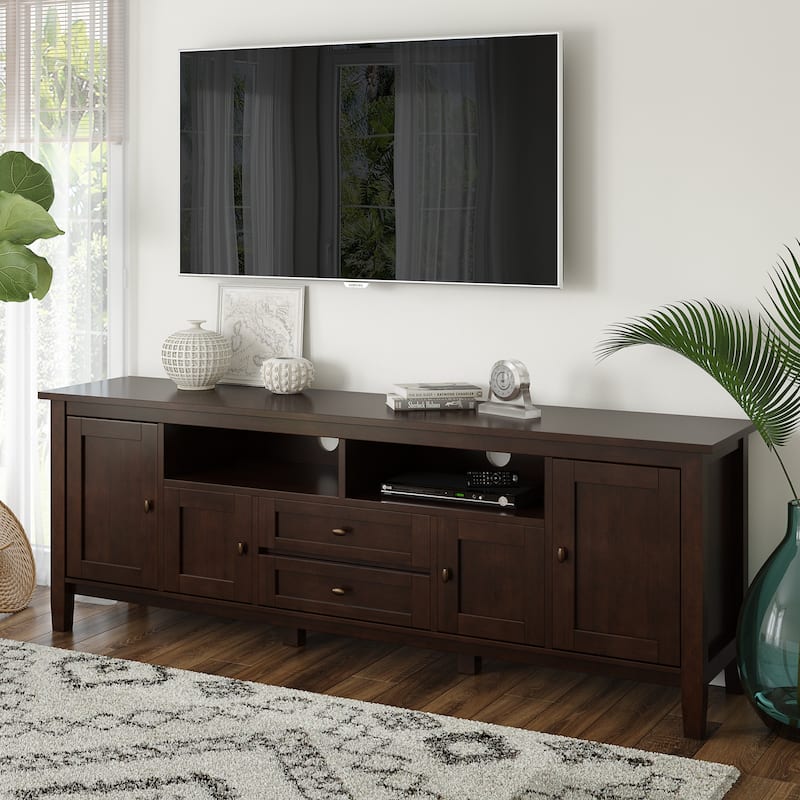 WYNDENHALL Norfolk SOLID WOOD 72 inch Wide TV Media Stand For TVs up to 80 inches - 72'' W x 17.5'' D x 26'' H - Russet Brown