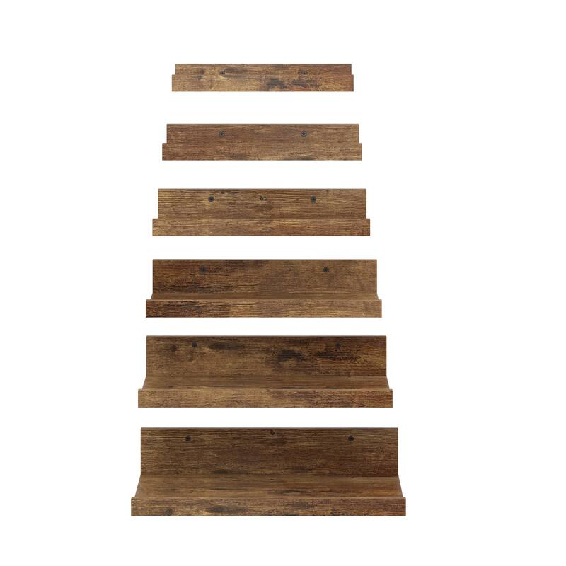 Homy Casa U-Shaped Wall-Mounted Floating Shelf Set of 6, Black Brown