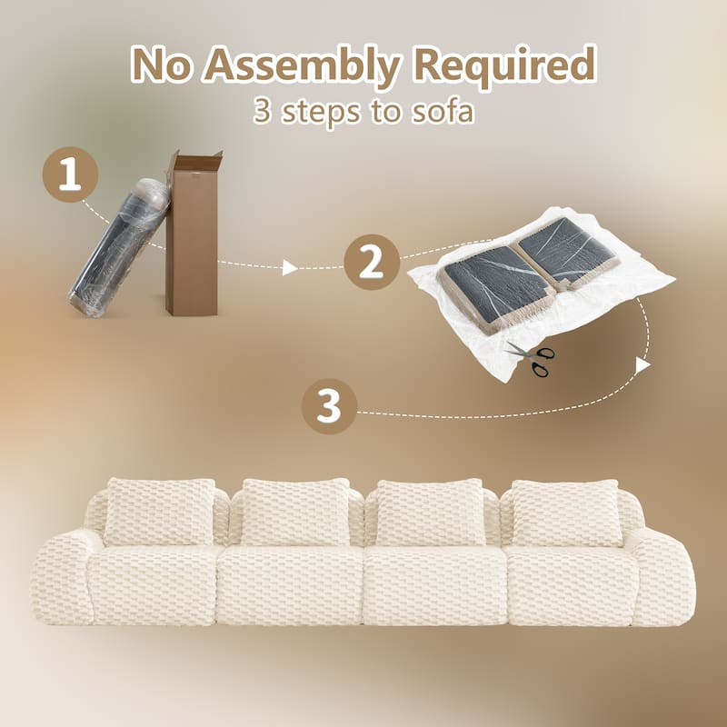 Roomfitters 114 Inch Modular Sectional Sofa, Oversized Flannelette 3-Seater, Cream