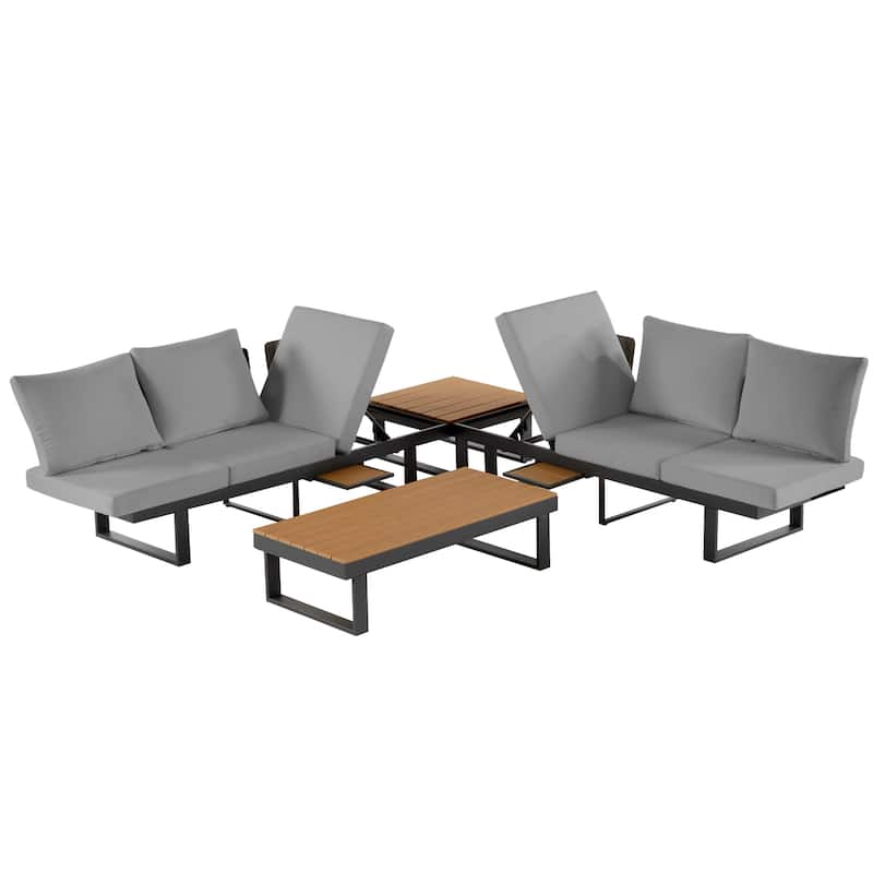 Outdoor Modular Sectional Sofa Set with Coffee Table, Side Table, and Adjustable Reclining Seats