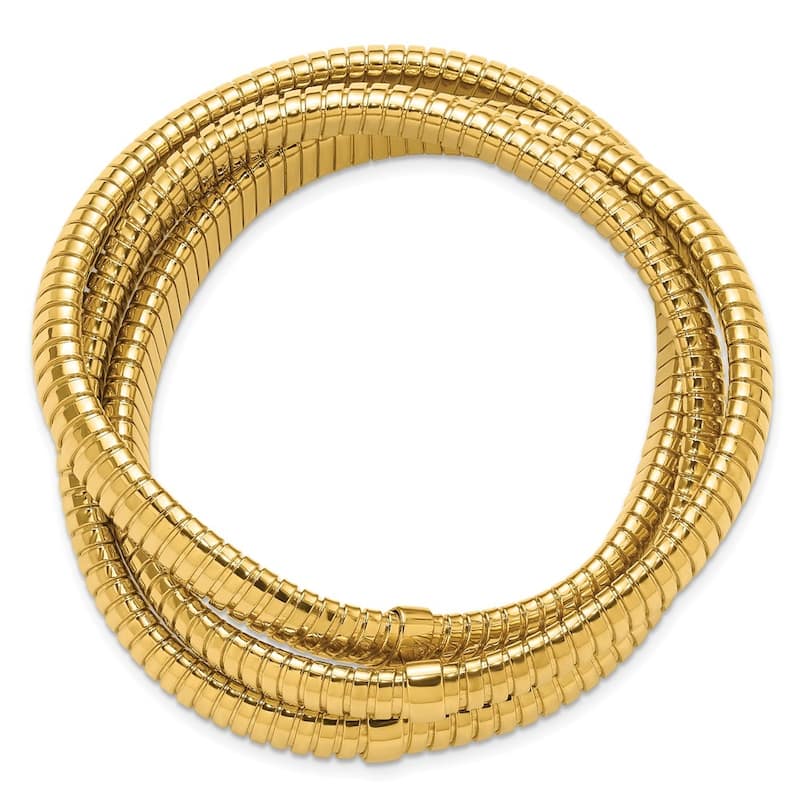 Curata Italian 18k Yellow Gold 7" Tubogas 3-Strand Rolling Slip-On Bangle Bracelet - 24mm x 7"