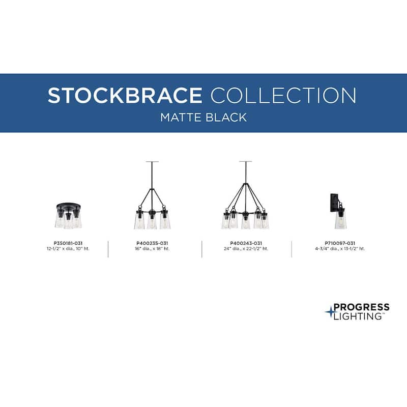 Stockbrace Collection 5-Light Matte Black Clear Glass Farmhouse Chandelier Light - 24 in x 24 in x 22.5 in - 24 in x 24 in x 22.5 in