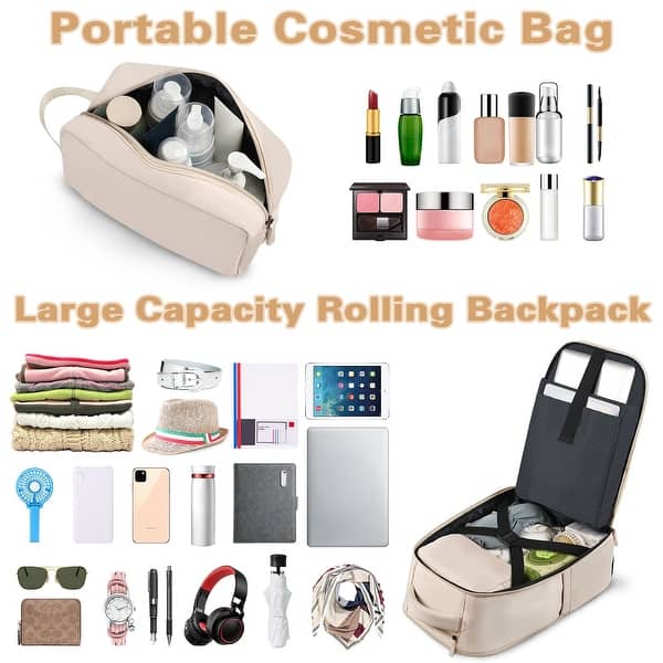amazon travel rolling backpack Rolling Backpack for Women Men, Travel Backpack with Wheels, 17 Inch Laptop  Backpack with Toiletry Bag - Bed Bath & Beyond