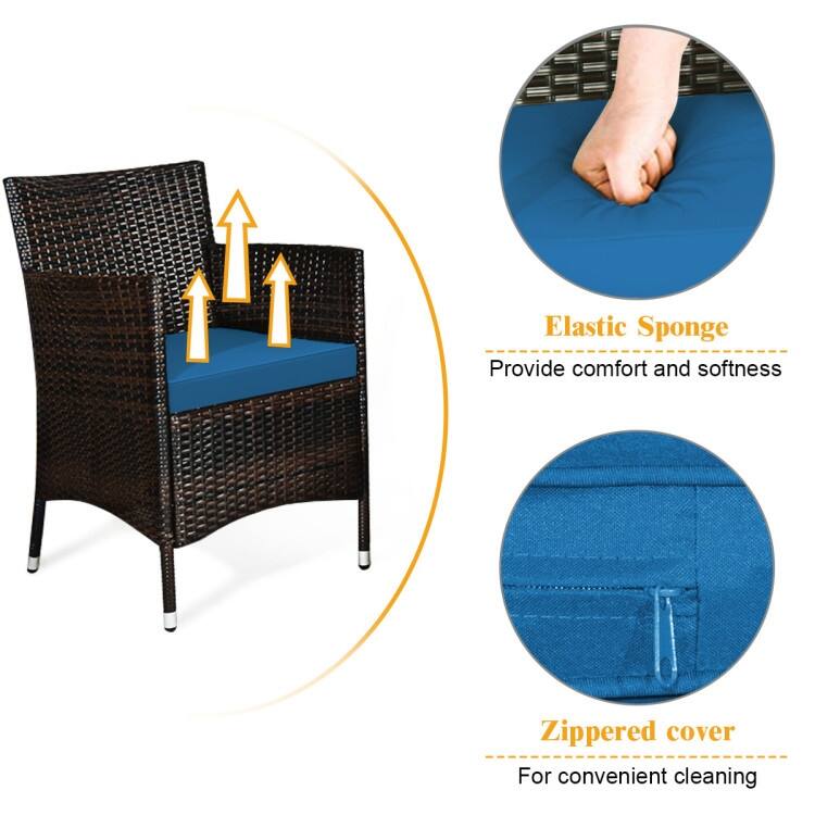 Rattan Patio Conversation Furniture Set with Glass Table and Comfortable Sofa - 4 Pcs