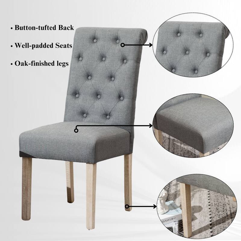 Contemporary 5-Piece Dining Set with Round Table and Button-Tufted Chairs - Solid Wood Construction for Lasting Durability