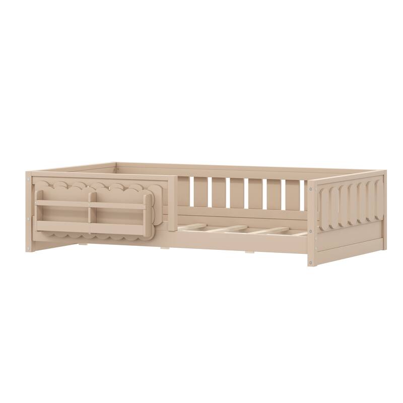 Wood Platform Bed with Guardrails and Built-In Bookshelves by Harper&Bright Designs