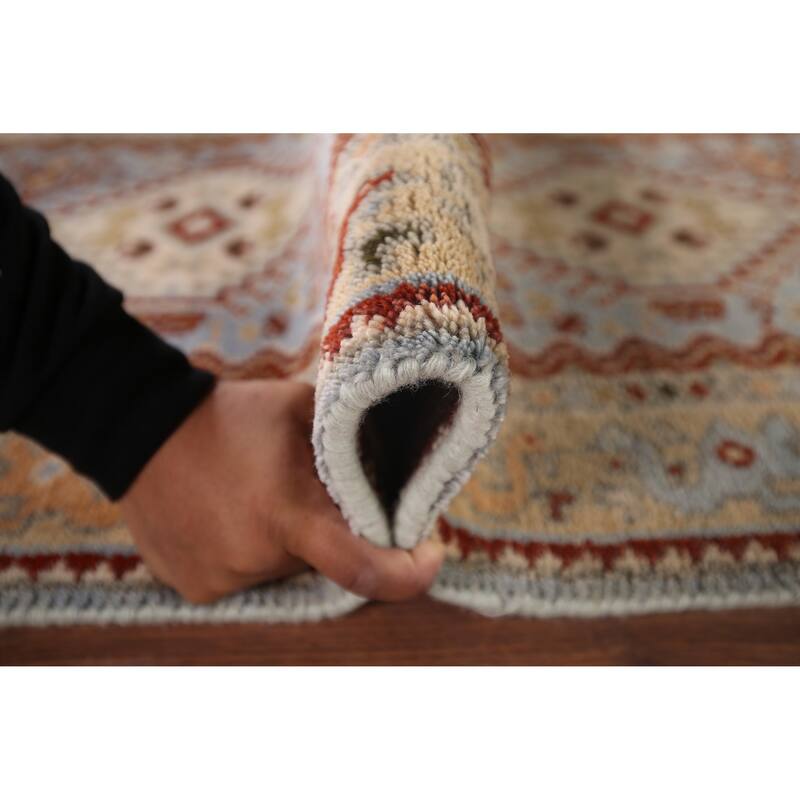 Light Blue Khotan Indian Runner Rug Handmade Wool Carpet - 2'7"x 11'11"