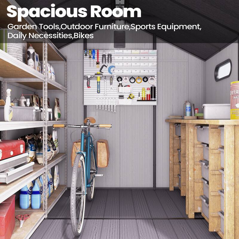 All-Weather Waterproof Lockable Door Resin Outdoor Storage Shed with Window Vent Floor for Patio Furniture and Tools