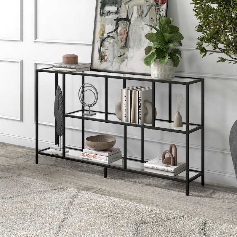 Winthrop Console Table - Blackened Bronze with Glass Shelves