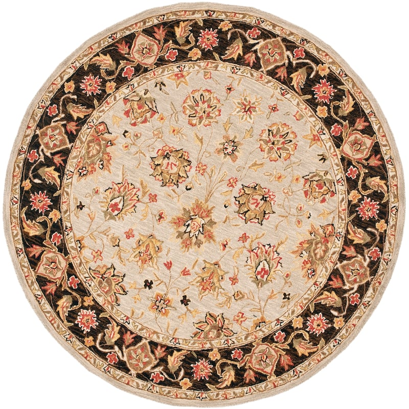 SAFAVIEH, Handmade Chelsea Maialen French Country Wool Rug - 5'6" Round - Light Blue/Black
