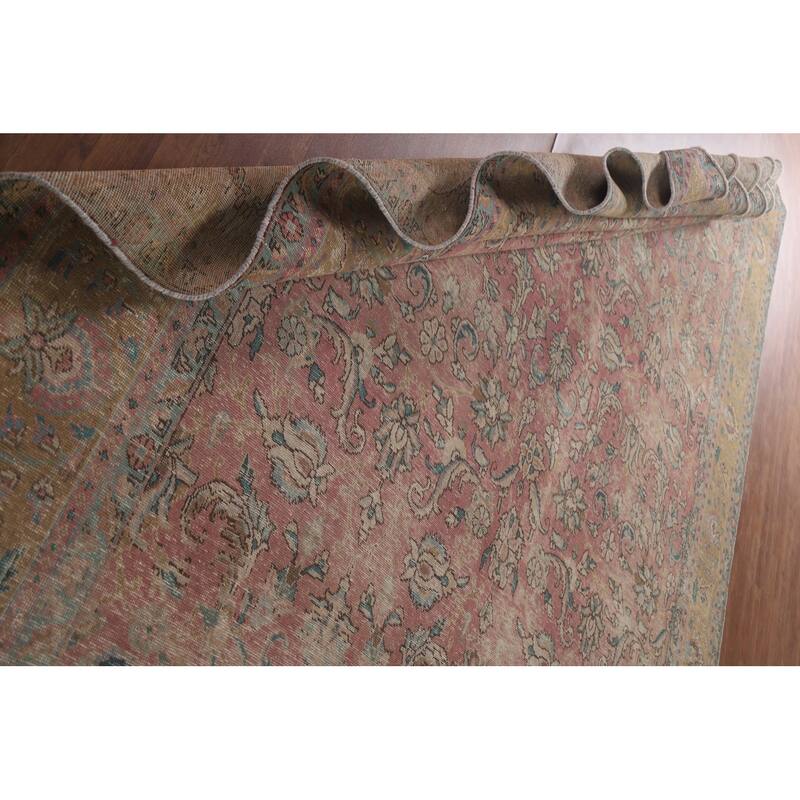Hand Knotted Oriental 100% Wool Carpet Traditional All-Over Pink Tabriz Area Rug - 12' 8'' X 9' 7''