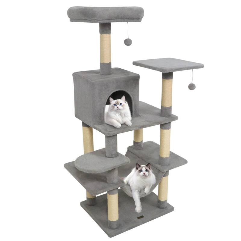 Costway 58” Tall Multi-level Cat Tree with Upholstered Perch & Cat - See Details