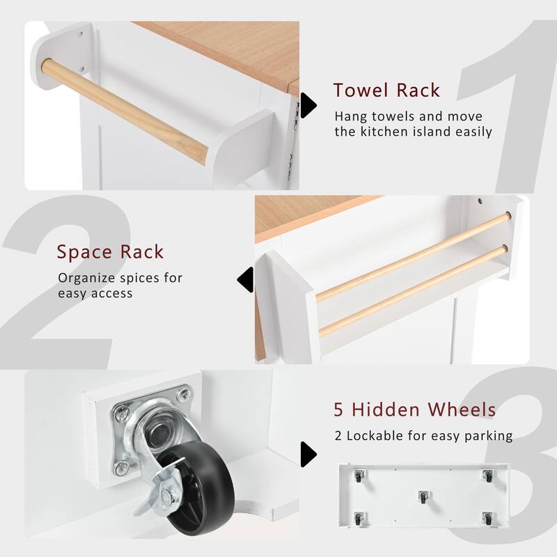 Rolling Kitchen Cart with Charging Station, Drop Leaf Countertop, Adjustable Shelves, Wine Rack, and 5 Lockable Wheels