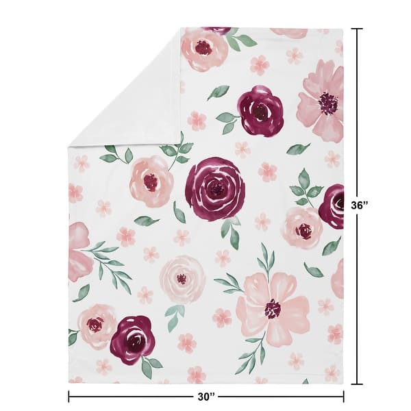 Burgundy Pink Watercolor Floral Girl Baby Receiving Security Swaddle Blanket - Blush Maroon Rose Shabby Chic Flower Farmhouse