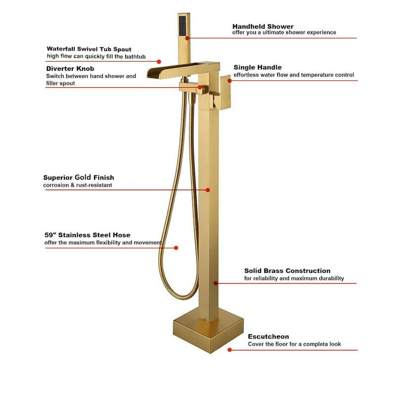 PROOX Waterfall bath Tub Filler with Hand Shower Faucet