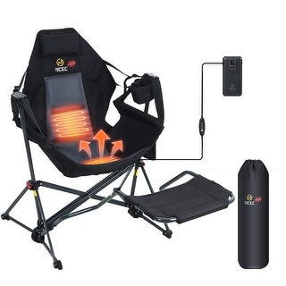 Heated Hammock Camping Chair with Footrest, Reclining Rocker, High Back, Side Pocket, Cup Holder & Power Bank Included