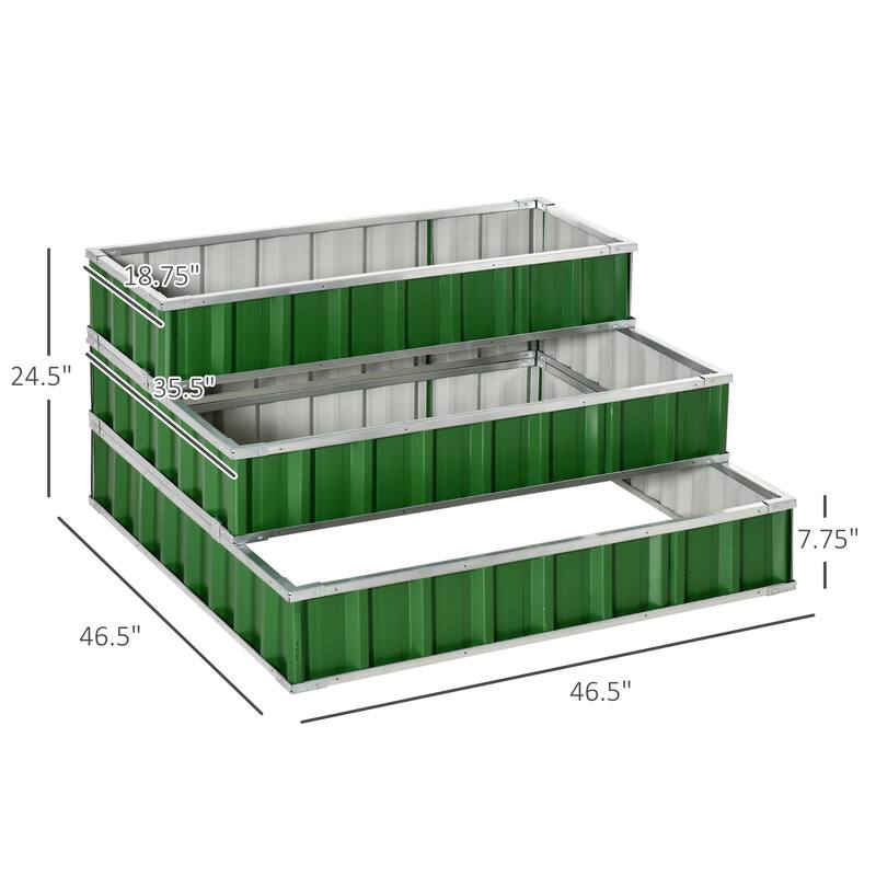 Outsunny 3-Tier Metal Raised Garden Bed, Elevated Outdoor Planter Box Kit for Vegetables, Herbs, and Flowers