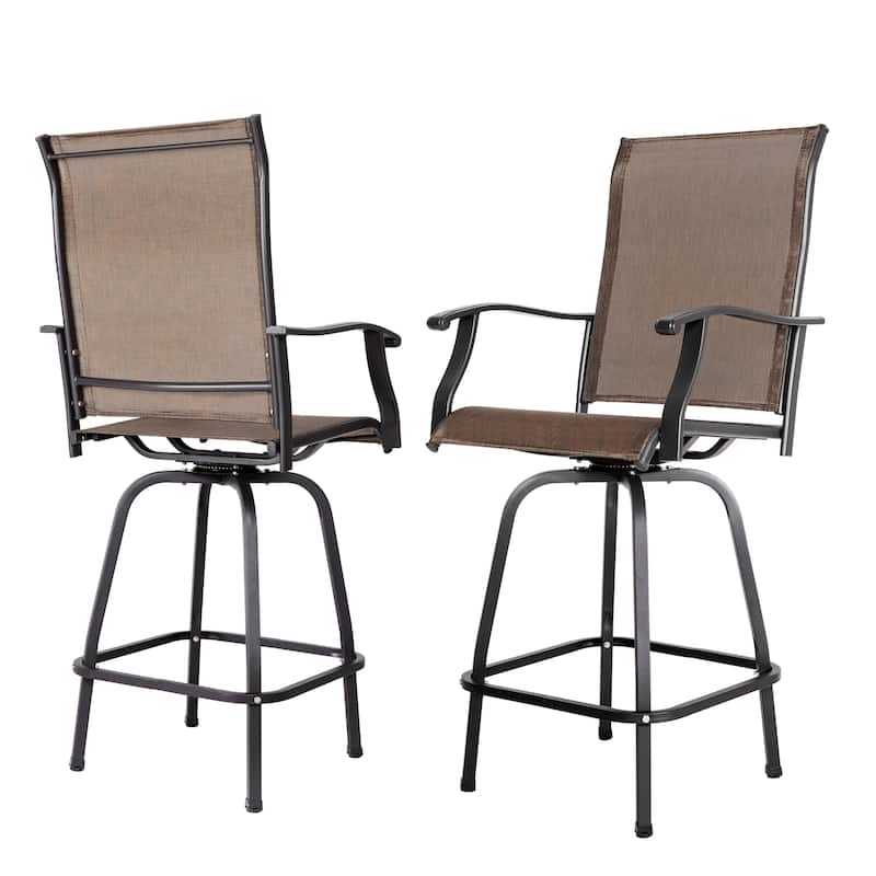 Outdoor 4 Pieces Patio Swivel Bar Stools, All-Weather Textilene, Brown