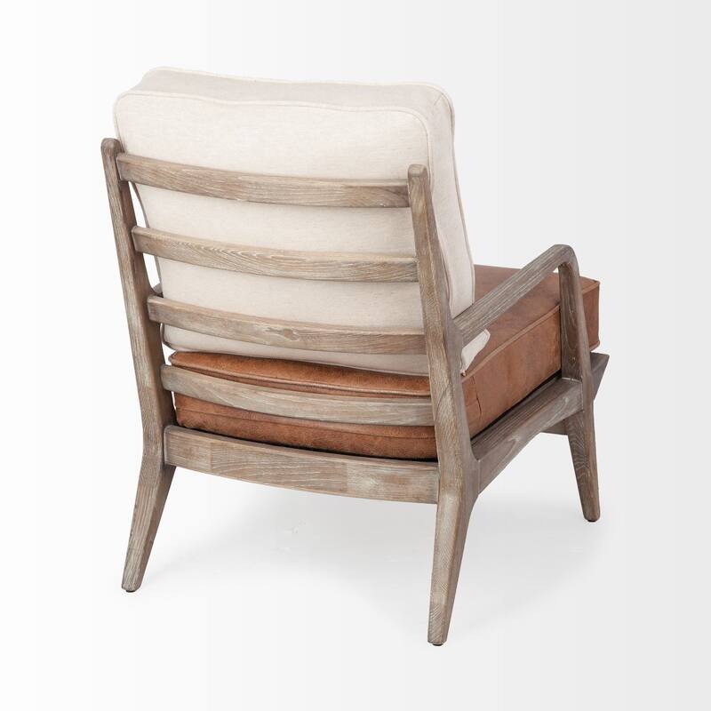 Harman II Cream Fabric and Brown Leather Seat Accent Chair - 24"W x 32"D x 32.3"H
