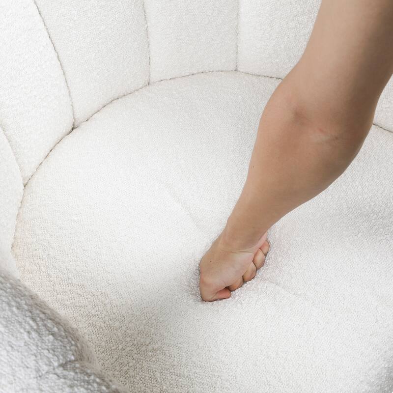 Arden 31" Boucle Swivel Chair with Ottoman - Solid Wood Legs