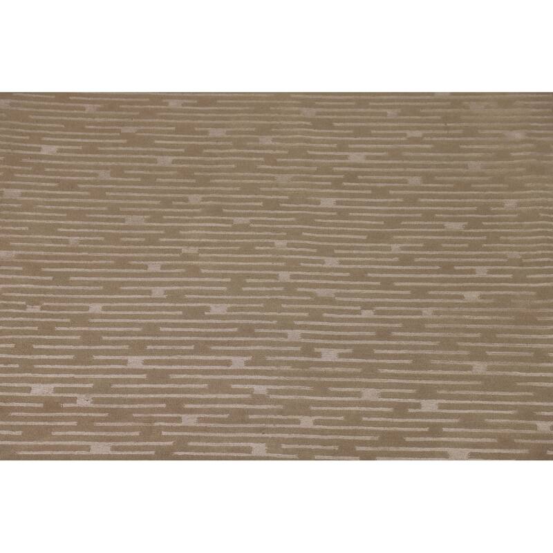 All-Over Striped Nepalese Area Rug Hand-Knotted Wool Carpet - 9'2" x 11'8"
