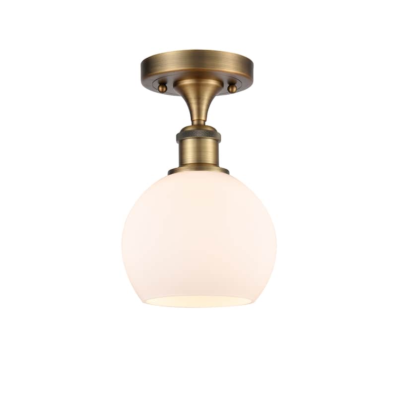 Innovations Lighting Athens - 1 Light 6" Semi-Flush Mount - Brushed Brass/Matte White