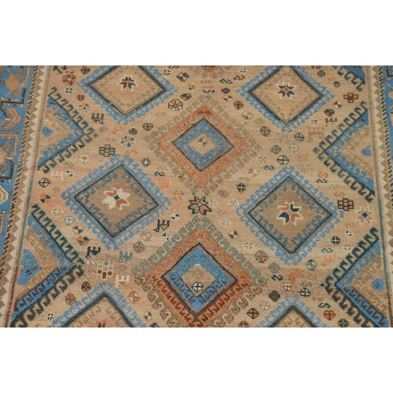 Geometric Bakhtiari Vintage Persian Rug Hand-Knotted Wool Carpet - 5'1" x 9'7"