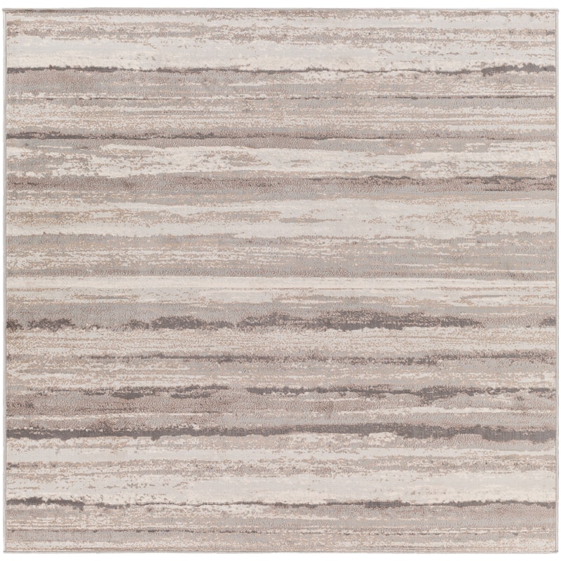Livabliss Ajax Modern Striped Area Rug - Grey/Cream - 7'10" Square