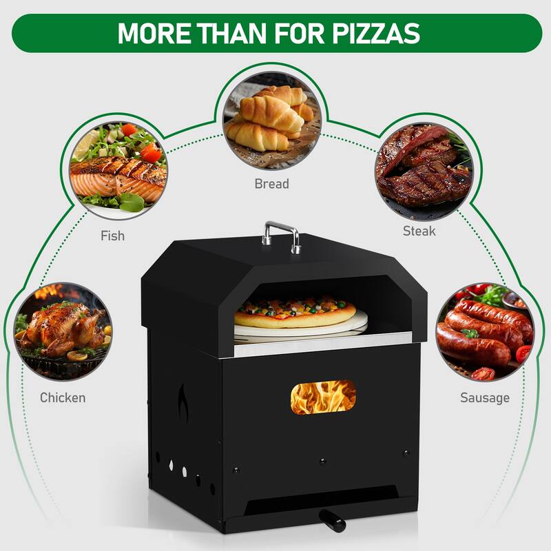 4-in-1 Outdoor Pizza Oven with Wood Fire and Charcoal Grill - 14.4 x 13.3 x 18 in