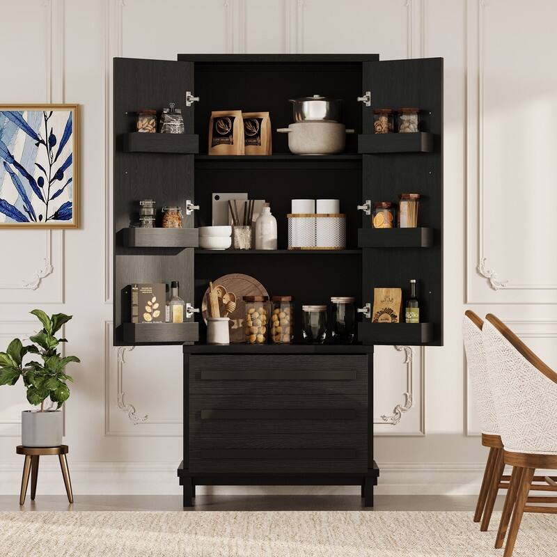Farmhouse 70" Tall Kitchen Pantry Cabinet,Freestanding Wooden Kitchen Cupboard with 6 Door Shelves and 3 Drawers