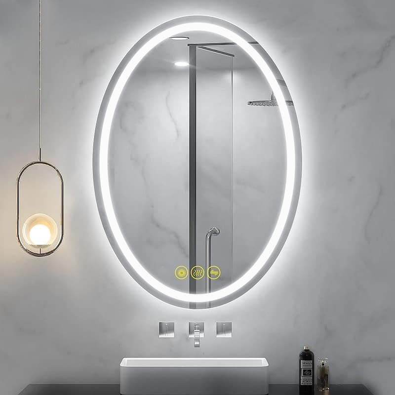 SmartReflex 20x28" Oval Frameless Backlit LED Anti-Fog Dimmable Bathroom Vanity Mirror - Clear