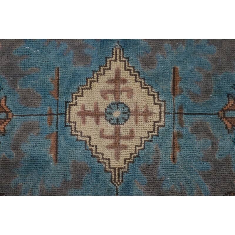 Over-Dyed Blue Tabriz Persian Vintage Area Rug Handmade Wool Carpet - 6'10"x 9'8"