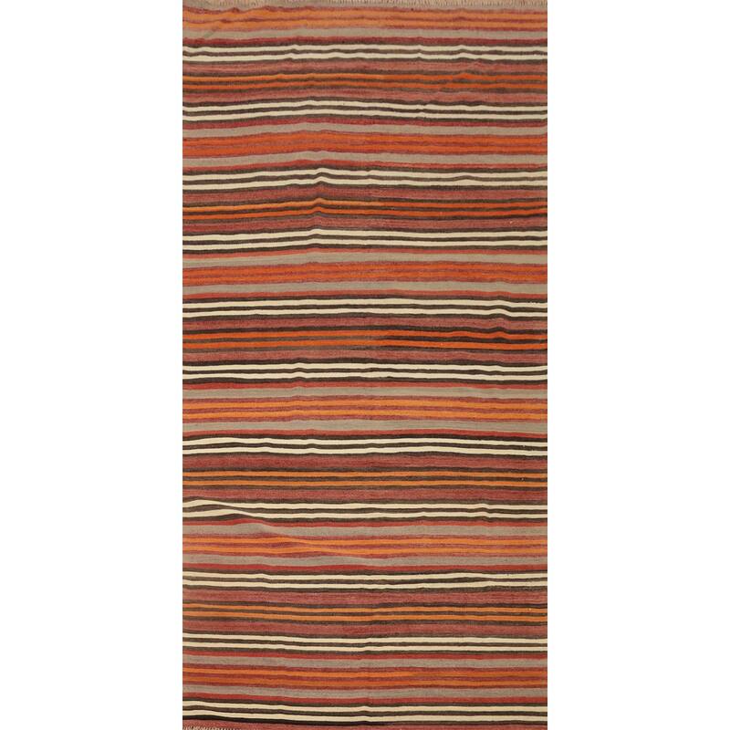 Hand Woven Oriental 100% Wool Carpet Southwestern Geometric Multi-Colored Kilim Area Rug - 10' 9'' X 4' 9''