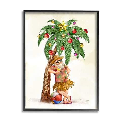 Stupell Industries Tropical Santa Claus Lounging Palm Tree Ornaments Framed Wall Art - Multi-Color