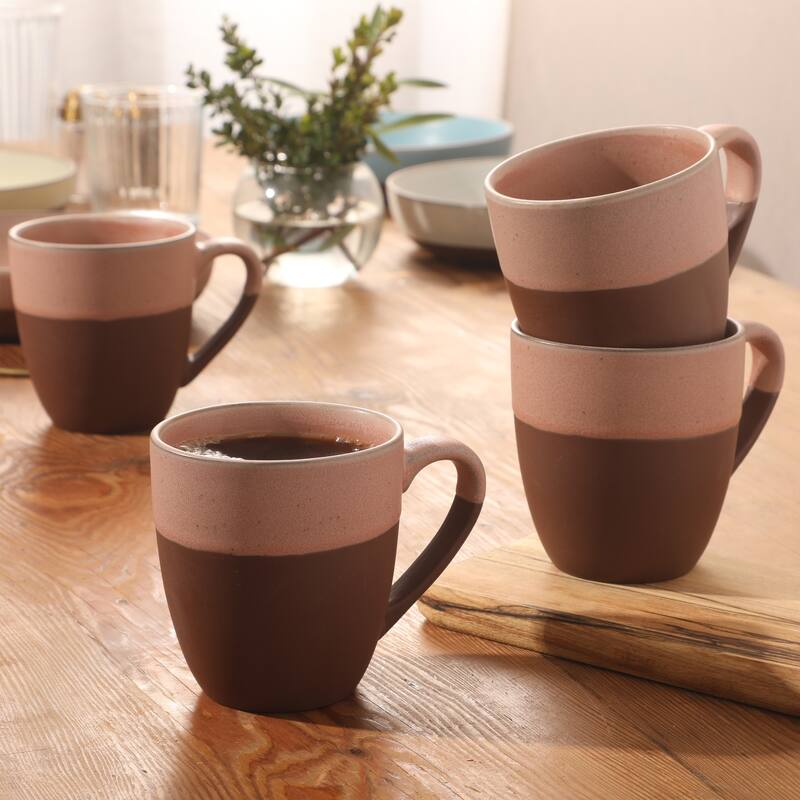 Gibson Elite William Crest 4 Piece Coffee Mug Set, 15oz Stoneware Cups, Reactive Glaze Finish, Round Large Coffee Mugs