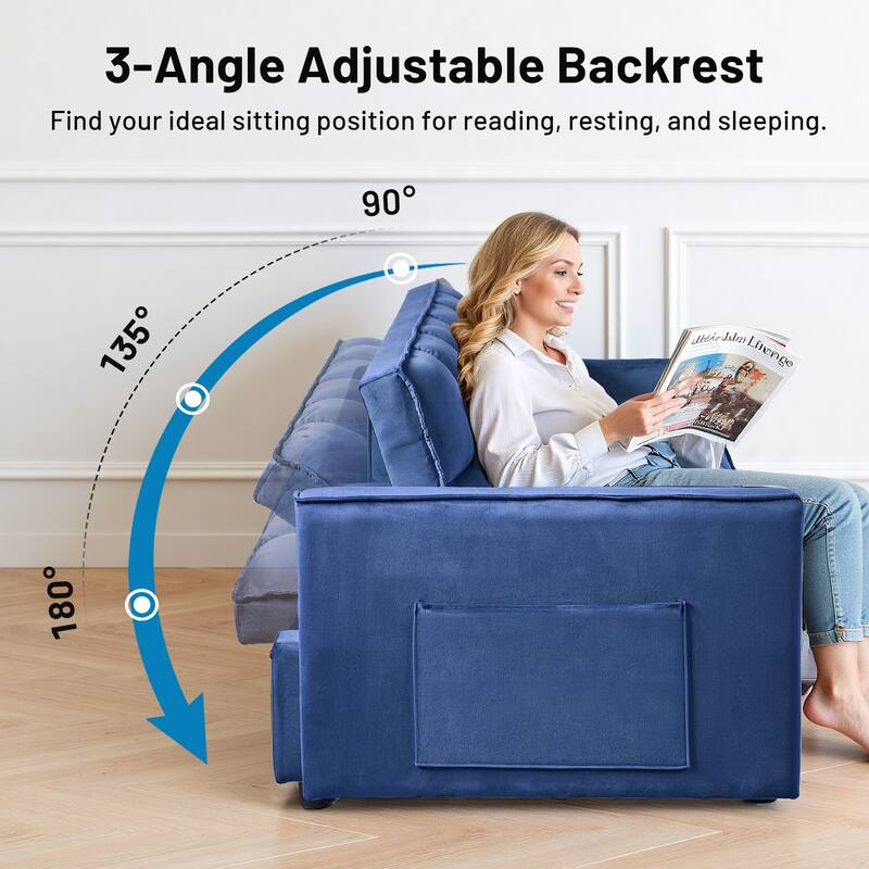 3-in-1 Convertible Sleeper Loveseat Pull Out Twin Size Suede Sofa Bed with 2 Pillows & Pocket