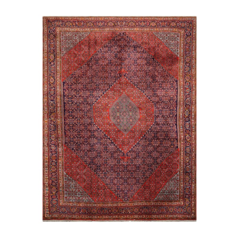 Hand Knotted Navy,Orange Persian Wool Traditional Oriental Area Rug - 10' x 13' 3''