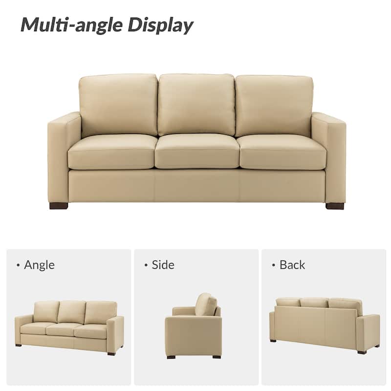 Ernando 83.46" Wide Genuine Leather Sofa with Squared Arms and Pillows