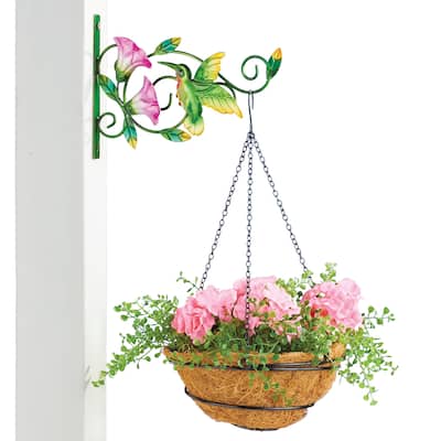 Hummingbird Floral Wall Bracket with Hanging Basket Planter - 11 x 8.25 x 17