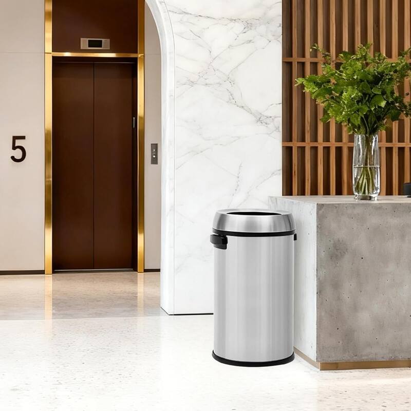 17 Gallon Commercial Stainless Steel Trash Can with Open-Top