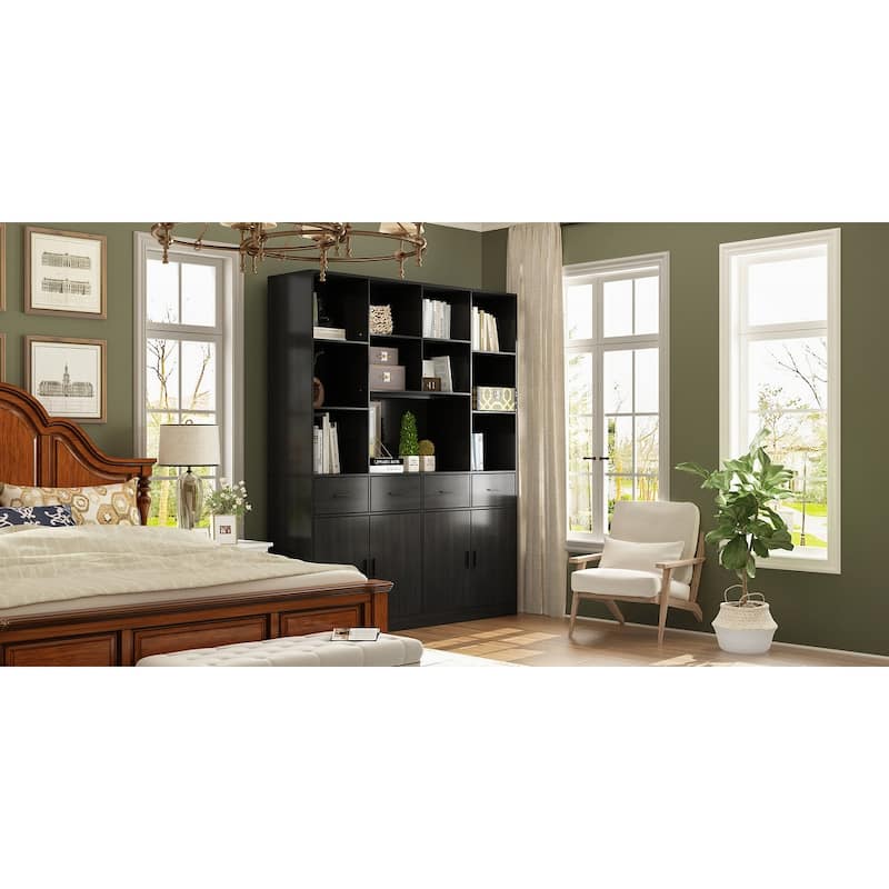 Wood Large Bookshelf Furniture for Bedroom Home Office Living Room - 78.7"H x 63"W