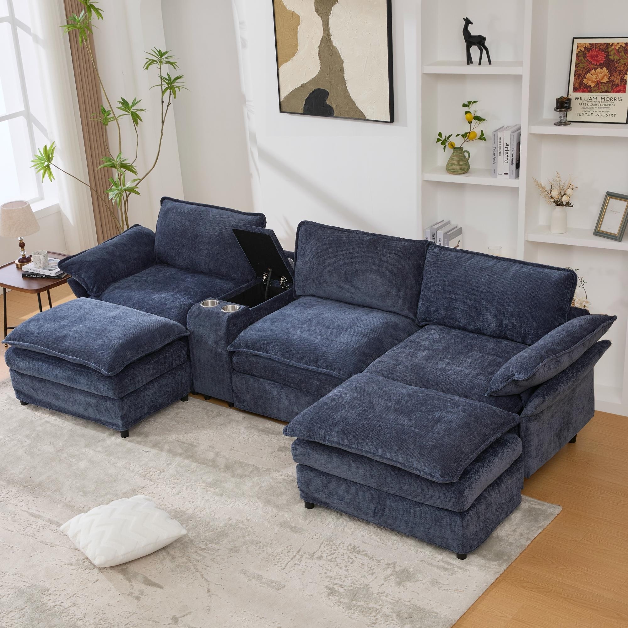 Modular Sectional Sofa Chaise Couch with Ottoman and Storage Console