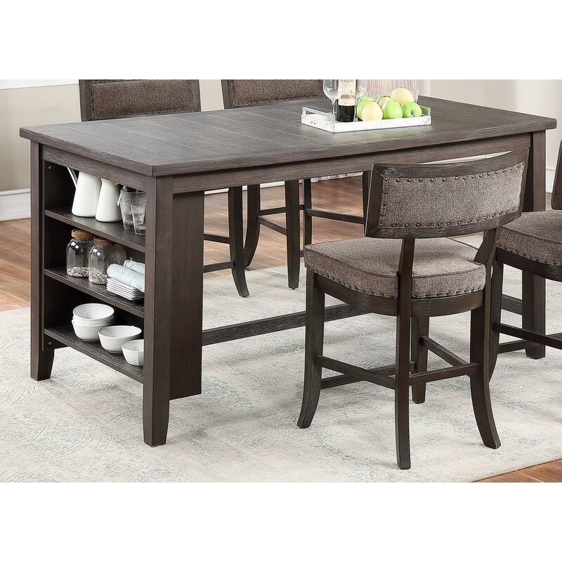 Dining Room Furniture Counter Height Dining Table w Side Shelves Rustic Espresso 5pc Dining Set Table and 4x High Chairs