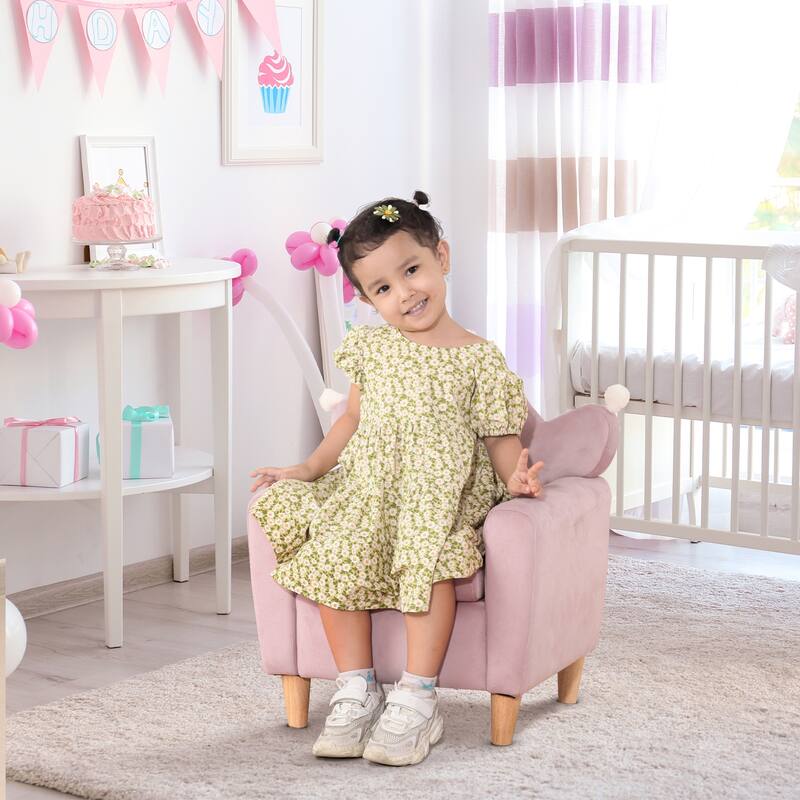 Qaba Soft Kids Sofa Chair, Single Lounger Armchair for Children with Strong Frame, Cute Pink Crown Throne for Relaxing
