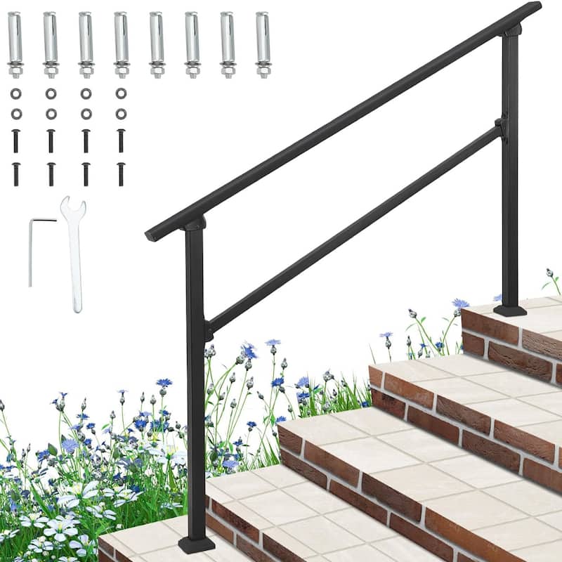 Outdoor Handrail for Steps, Wrought Iron Aluminum Handrails, Black Handrail Stair with Screw Kit
