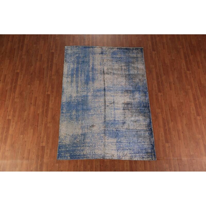 Contemporary Abstract Indian Rug Hand-Knotted Multi-Color Wool Carpet - 5'7"x 7'10"