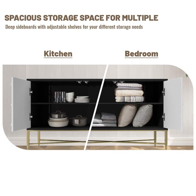 Modern TV Stand with Four Doors, Media Storage Console with Adjustable Foot Pegs, Entertainment Center with Metal Legs