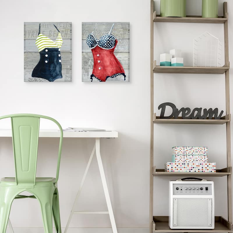 Vintage Swimwear I & II on Wood by Carol Robinson Canvas Art Prints