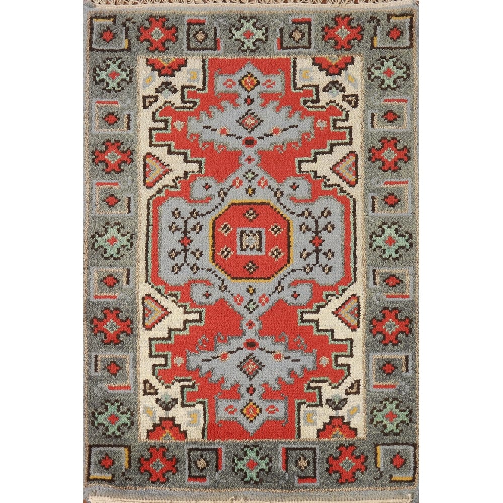 Hand Knotted Oriental 100% Wool Carpet Traditional Geometric Oranges & Rust Viss Area Rug - 3' 0'' X 2' 0''