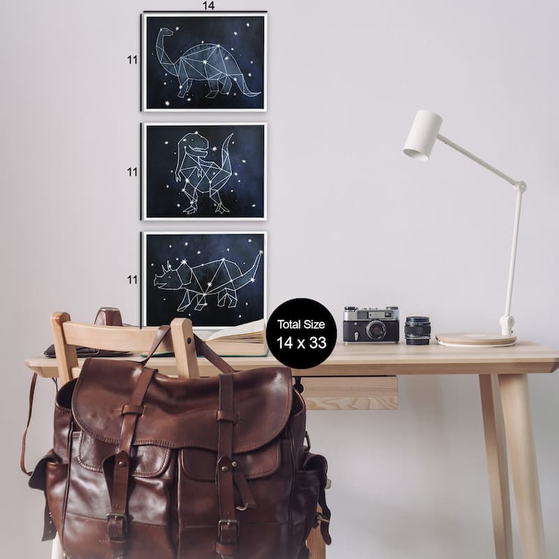 Stupell Night Sky Dinosaur Constellations Outer Space, 3pc Multi Piece Framed Wall Art Set